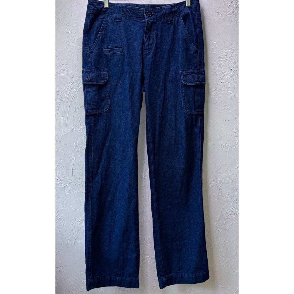 Cabela’s Women’s Dark Wash Blue Denim Cargo Jeans Regular Fit Pockets 4